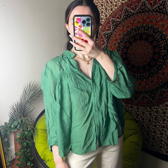 TheKorner Green Cottage Core Blouse Large - Picture 2 of 6